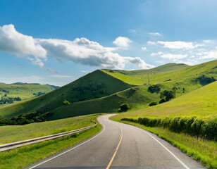 A Road Through Sunlit, Lush Hills