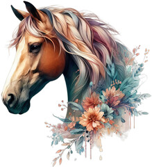 Nature's Harmony: Watercolor Horse with Botanical Accents