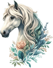 Watercolor Floral Horse: Graceful Equine Beauty in Watercolor, Transparent Background