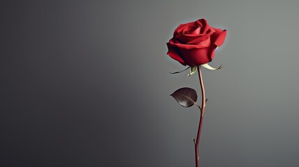 Gorgeous single red velvety rose. Minimalist design card. Valentine, wedding, celebration, card, anniversary, birthday, gift, voucher. 