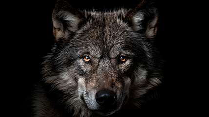 wolf face portrait on the black background. - obrazy, fototapety, plakaty