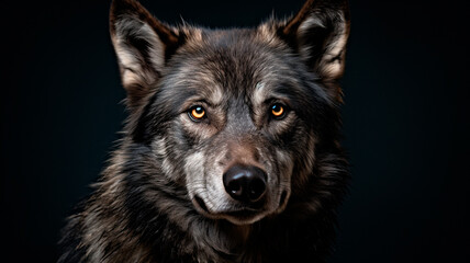 Fototapeta premium wolf face portrait on the black background.