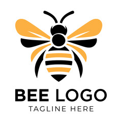 Honey bee logo design template with vector illustration. Flying honey bee icon symbol in line, flat, and color style. Vector illustration