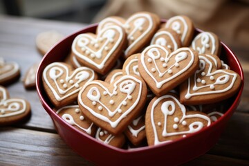 Obraz na płótnie Canvas Decorated heart shaped cookie on wooden background. AI Generated