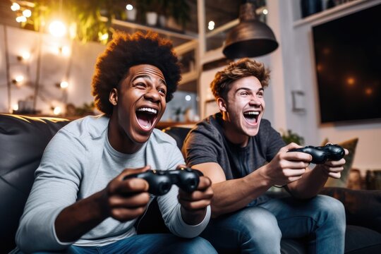 Two friends playing video games
