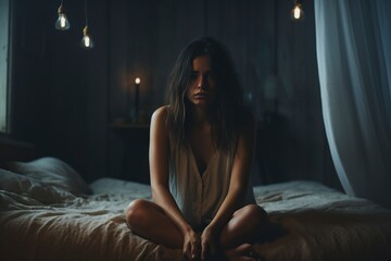 very tired and sad young woman