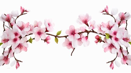 Obraz na płótnie Canvas Pink cherry blossom branch in spring, isolated on white background, generative ai 
