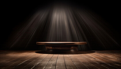 Dark wood background with lighting and rays of light.