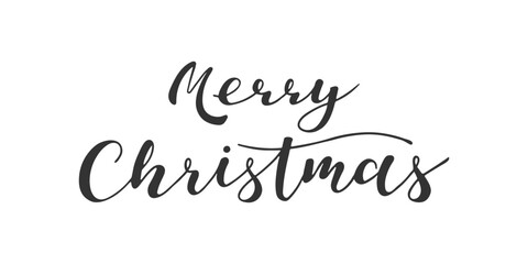 Merry Christmas hand lettering calligraphic text. Handwritten black inscription isolated on white. Design element for poster, card, banner, advertising. Typography print text