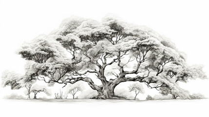 Illustration of isolated tree in white and black colors