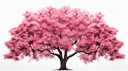 Isolated tree with pink foliage on a white background