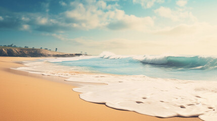 Fototapeta na wymiar Blurred beach with golden sand for background