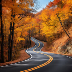Naklejka premium Curvy empty road in autumn