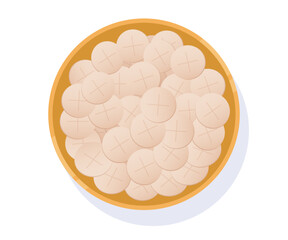 Ciborium bowl aerial view, Holy Communion hosts - Flat Vector Illustration