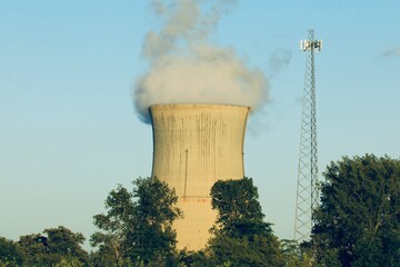 Steam vapor rising from a nuclear power plant

