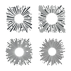 Hand drawn sunburst sketch. Abstract element design set. Decorative textures collection for overlaying. Vector illustration