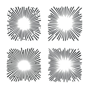 Hand drawn sunburst sketch. Abstract element design set. Decorative textures collection for overlaying. Vector illustration