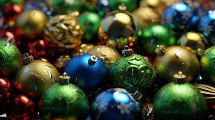 Décoration de Noël, boules de Noël. Paysage hivernal, ambiance chaleureuse. Pour conception et création graphique.
