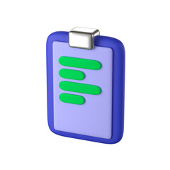 3D clipboard paper tasks - Finance and Banking icon, blue and green color soft render