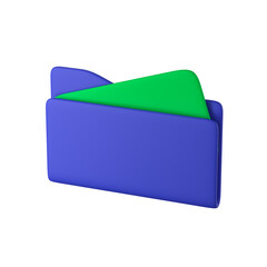 3D paper folder file - Finance and Banking icon, blue and green color soft render