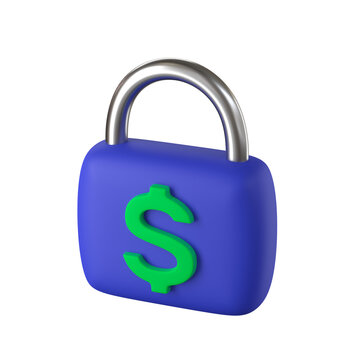 3D lock with dollar sign - Finance and Banking icon, blue and green color soft render