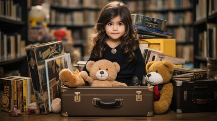 Fototapeta premium A Child's Contribution: Packing Books for the Move