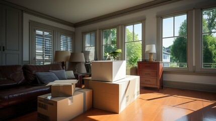 Fototapeta premium A Tight Squeeze: Movers Masterfully Handling a Sofa