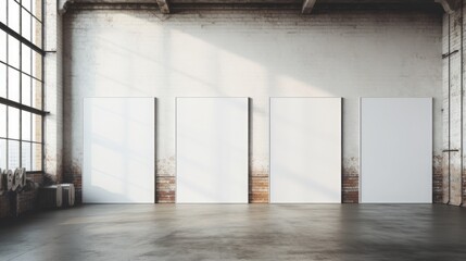 mockup of an empty, blank poster in a modern loft, copy space, 16:9 - obrazy, fototapety, plakaty