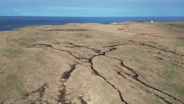 Aerial footage over crofting countryside on the Isle of Lewis, Scotland