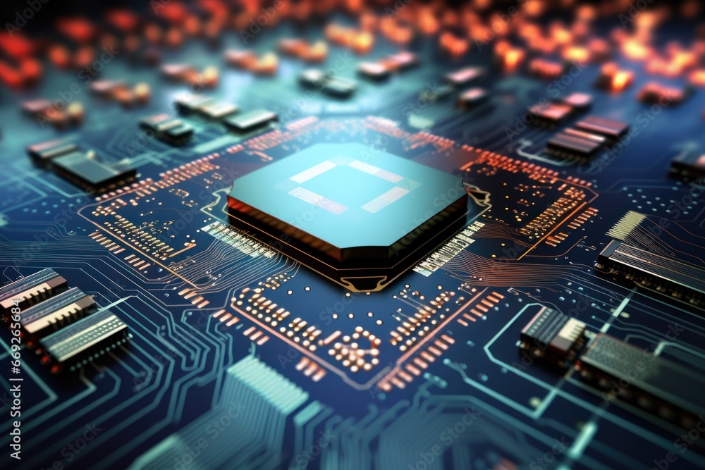 Poster next-generation chips close up. circuit board, processor. computer chip, semiconductor, data abstrac