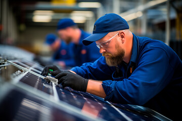 Workers at a solar panel factory