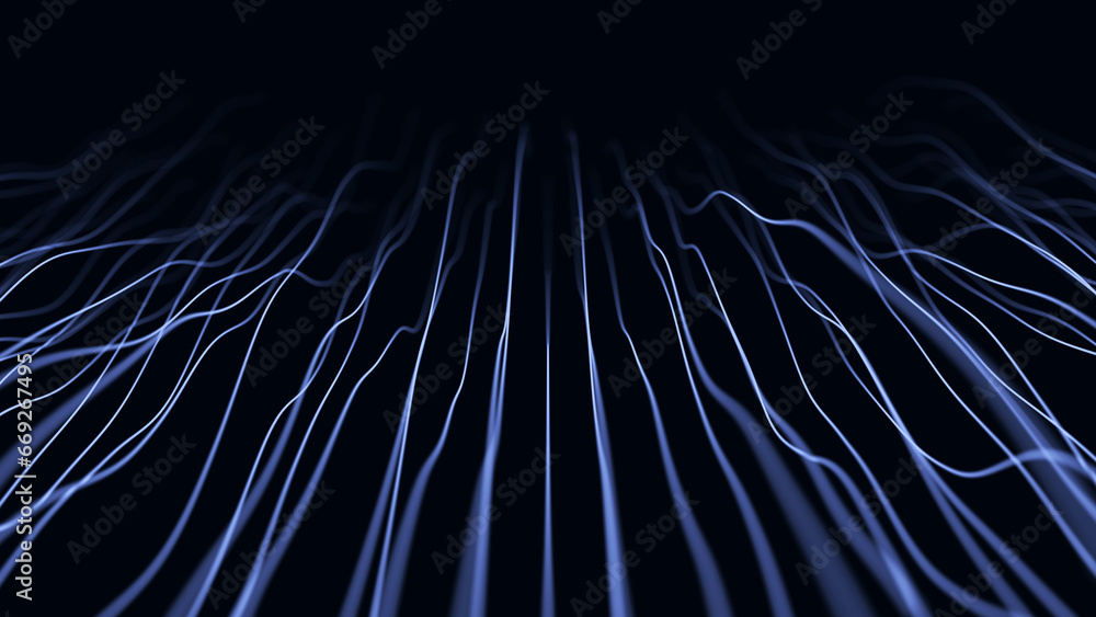 Poster digital wavy lines on the dark background. the futuristic abstract bunch structure of network connec