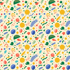 Colorful various shapes seamless pattern. Minimalist style art texture for children or trendy design.