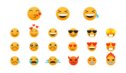 Set of emojis flat emoji icons for social media, app design, website, page, and print vector design element 