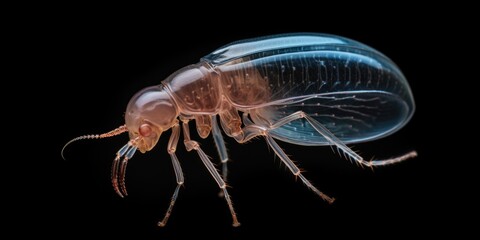 A detailed view of a small insect captured on a black background. This image can be used in various projects to depict nature, macro photography, insects, or scientific research