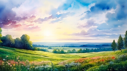 Obraz premium beautiful landscape with flowers