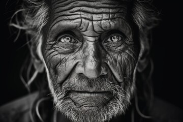 High Detailed Black and White Portrait of an Old Man in City