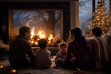 family at the fireplace