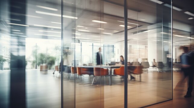 blurred business people in white glass office background,