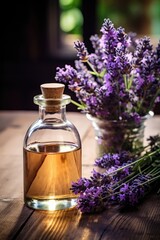 Obraz na płótnie Canvas Essential lavender oil and flowers 