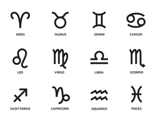 zodiac signs symbol set. astrological and horoscope icons. isolated vector images - obrazy, fototapety, plakaty
