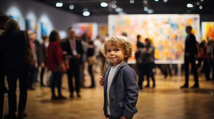 Child artist at art exhibition