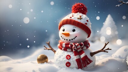 Fototapeta premium Christmas - cute snowman with gifts for happy Christmas and new year festival wallpaper