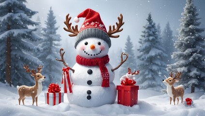 Christmas - cute snowman with gifts for happy Christmas and new year festival wallpaper