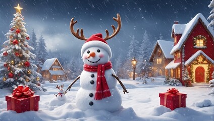 Christmas - cute snowman with gifts for happy Christmas and new year festival wallpaper