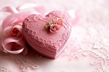 Valentine's day background with heart and flowers. Top view with copy space