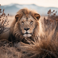Obraz premium Artistic Lion in Natural Landscape: Muted Colors Nature Photography