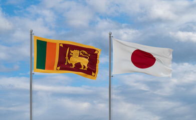 Japan and Sri Lanka flags, country relationship concept