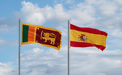 Spain and Sri Lanka flags, country relationship concept
