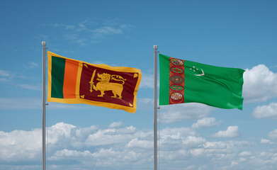 Turkmenistan and Sri Lanka flags, country relationship concept